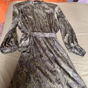 ELOQUII Snake Print Tie-Waist Midi Dress Sz 18 Long Sleeve Event